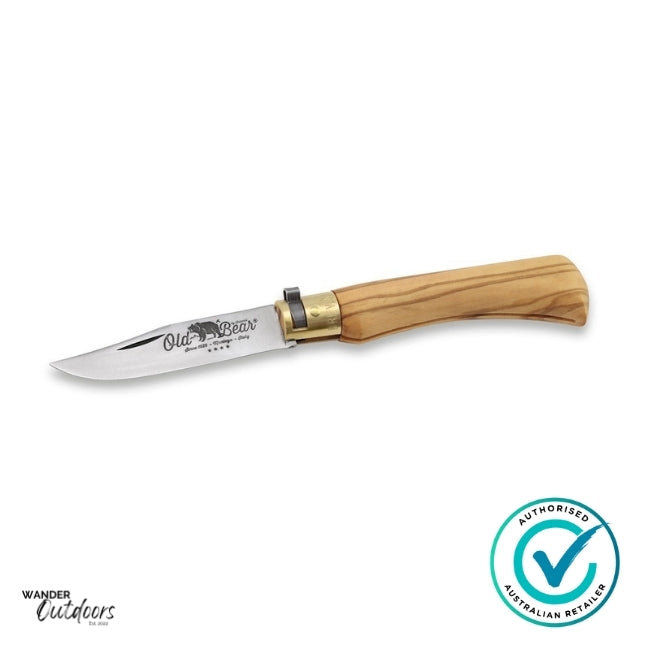 Antonini 9307/19Lu Old Bear Classical Olive Wood Medium - Stainless | Flat Lay, Open Blade