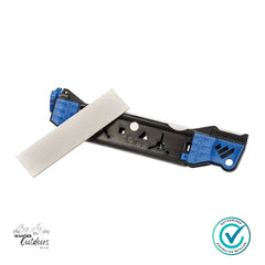 Multi-tool with a knife blade on a white background, featuring Wander Outdoors branding.