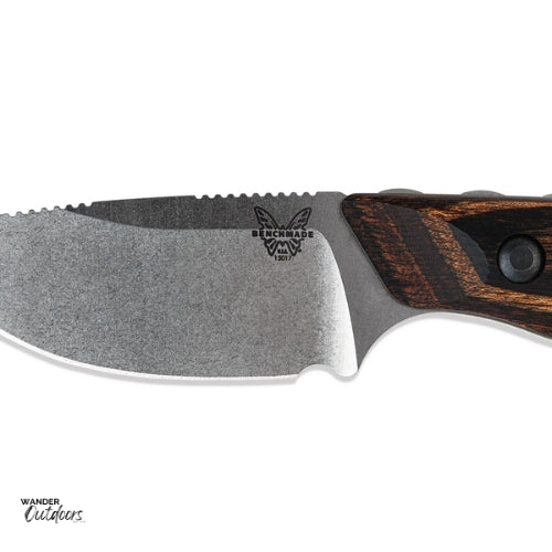 Benchmade 15017 Hidden Canyon Hunter Knife - Fixed Blade - Wood Handle Close Up Blade and Handle