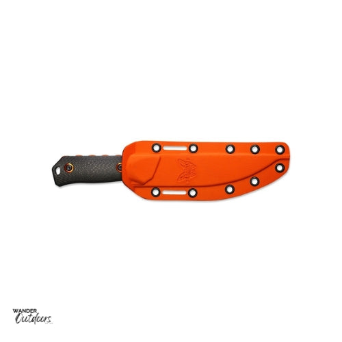 Benchmade 15600OR Raghorn Knife - Fixed Blade - Carbon Fibre Handle In Sheath Orange Side