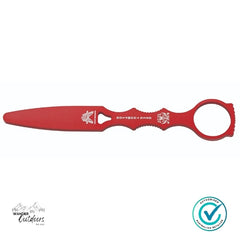 Red tool with branding on a white background
