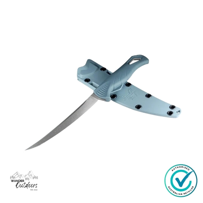 Benchmade 18030 Fishcrafter | Depth Blue Santoprene | 5" Trailing Point Fixed Blade