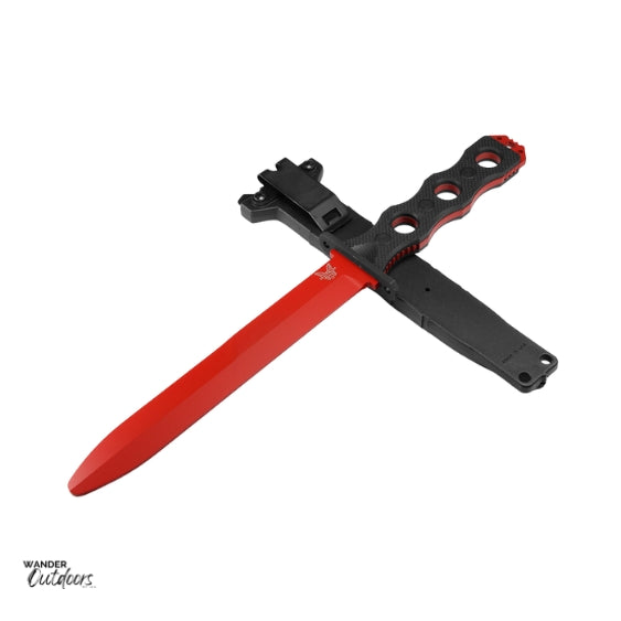 Benchmade 185T Thompson SOCP Fixed Blade Trainer for 185 SOCP Models Flat Lay with Sheath