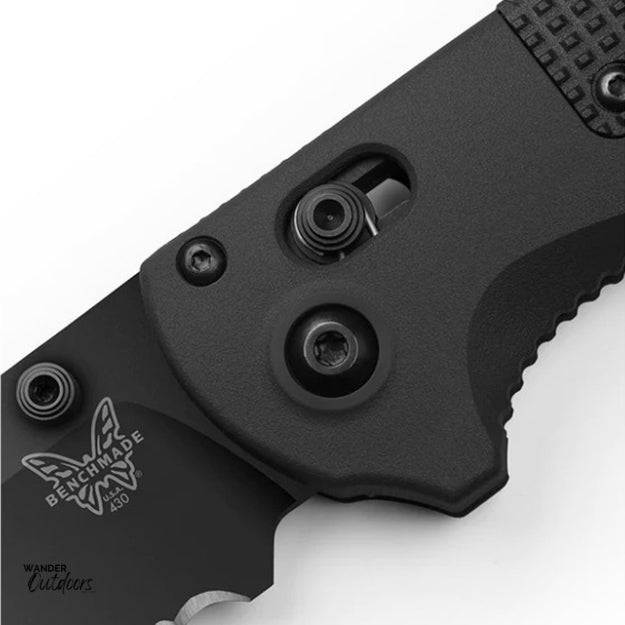 Benchmade 430SBK Redoubt Axis Folding Knife - Part Serrated Blade CLose Up