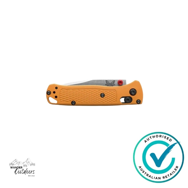 Orange folding knife on a white background with an 'Authorised Australian Retailer' badge.