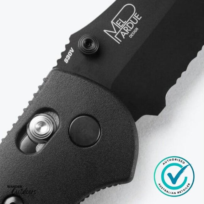 Benchmade 551SBK Griptilian® | Black Grivory® | Folding Knife | Close Up Of Thumb Stud and Axis Lock