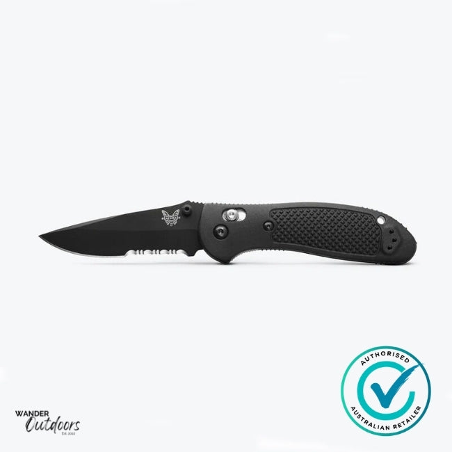 Benchmade 551SBK Griptilian® | Black Grivory® | Folding Knife | Flat Lay | Butterfly View