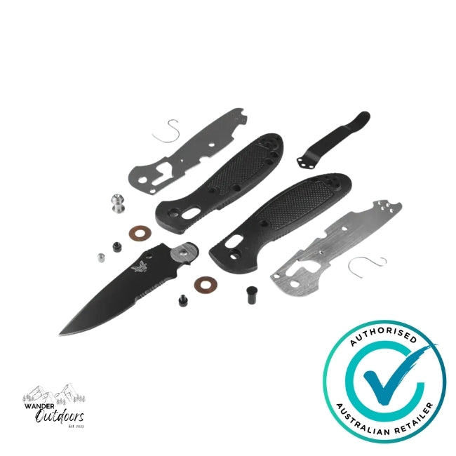Knife components on a white background with Wander Outdoors logo and 'Authorized Australian Retailer' badge.