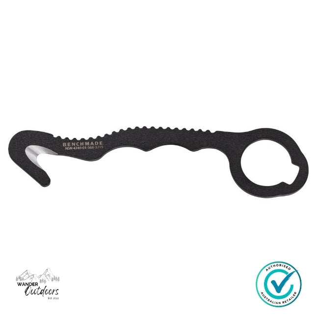 Black multi-tool with 'Benchmade' branding on a white background