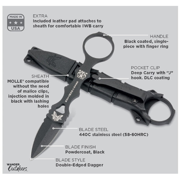 Benchmade 173BK Thompson Mini SOCP (Special Operations Combatives Program) - Fixed Blade with Sheath Features