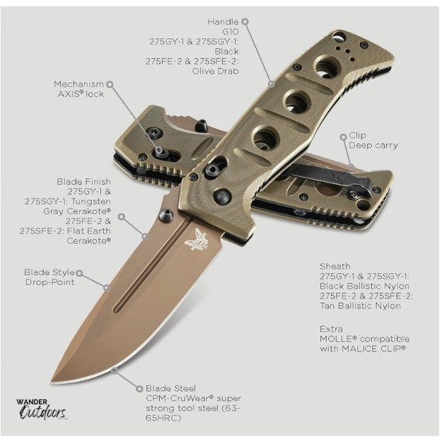 Benchmade 275FE-2 Adamas Axis Folding Knife - Flat Earth Features