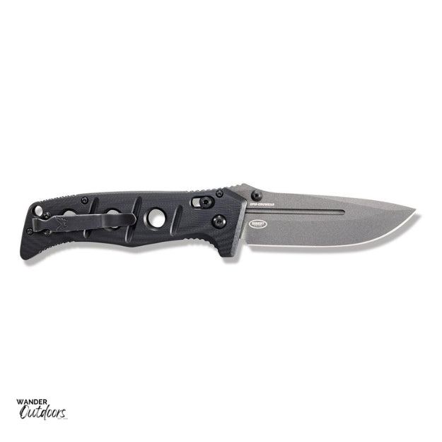 Benchmade 275GY-1 Adamas Axis Folding Knife - Black G10 Handle Birds Eye View Clip Side