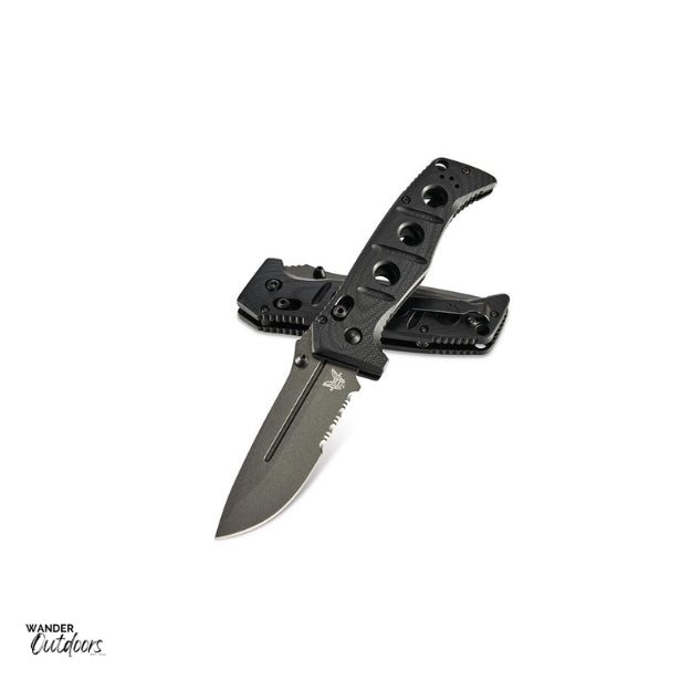 Benchmade 275SGY-1 Adamas Axis Folding Knife - Black Handle - Part Serrated Blade Stacked