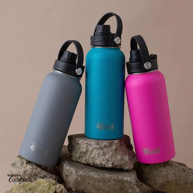 Cheeki 1 Litre Insulated Adventure Bottle Full Colour Range Slate, Aqua and Magenta