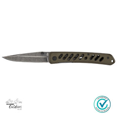 Gerber Affirm Folding Knife in green aluminium handle shown open – tactical-style folding knife with 7Cr17MoV stainless steel blade, Wander Outdoors Australia.
