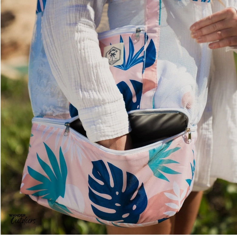 Good Vibes Co. 2-in-1 Beach Cooler Bag Blush Palm