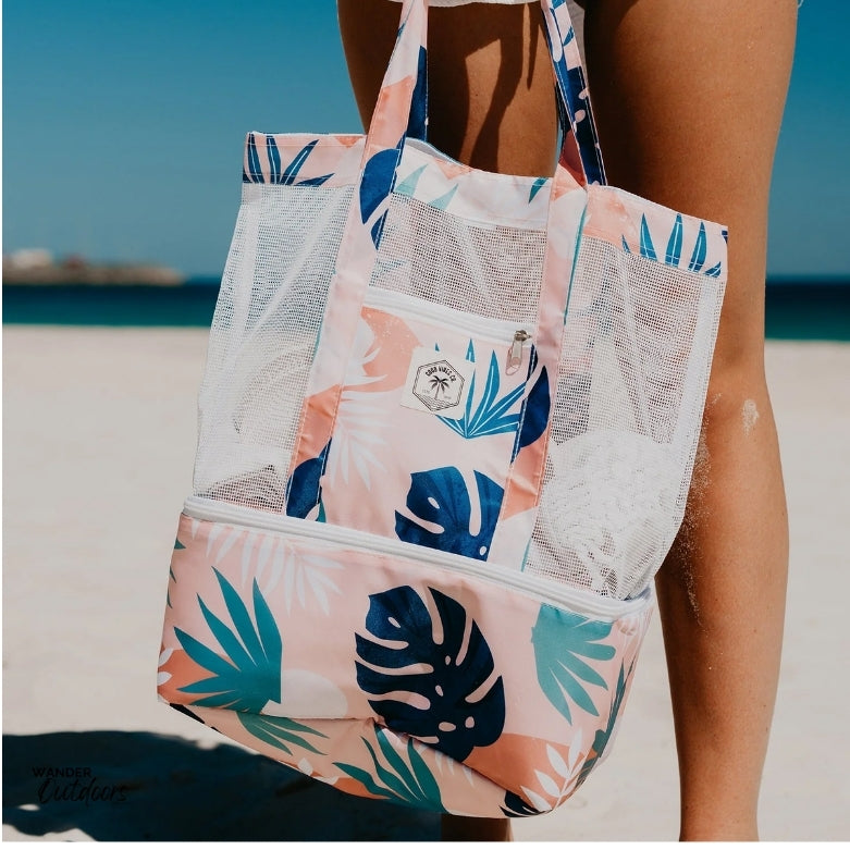 Good Vibes Co. 2-in-1 Beach Cooler Bag Blush Palm