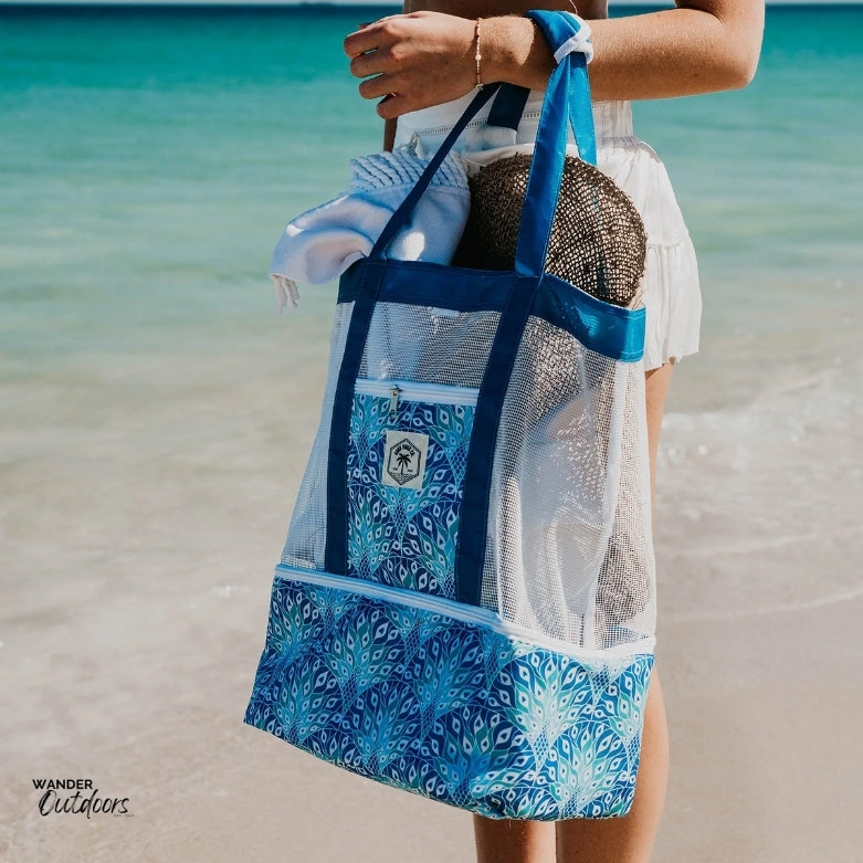 Good Vibes Co. 2-in-1 Beach Cooler Bag Peacock Paradise