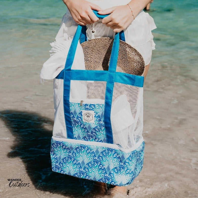 Good Vibes Co. 2-in-1 Beach Cooler Bag Peacock Paradise