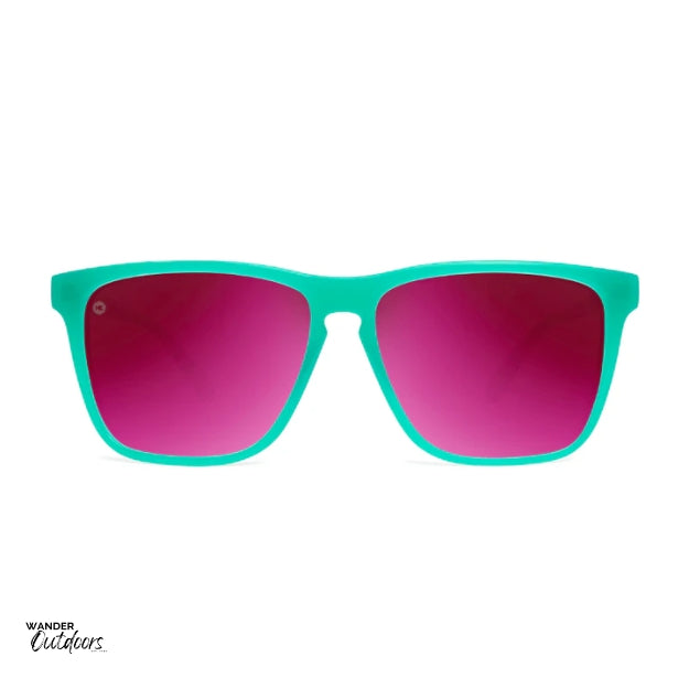 Unisex affordable Knockaround Fast Lanes Sport Sunglasses Aquamarine Fuchsia front on view