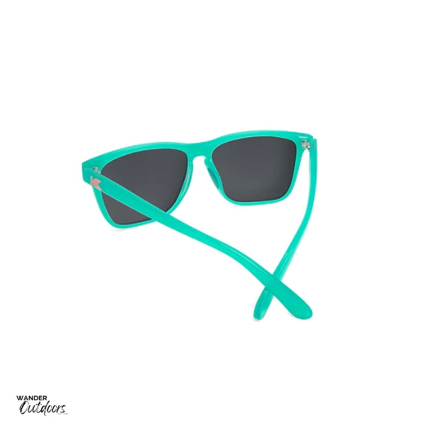 Unisex affordable Knockaround Fast Lanes Sport Sunglasses Aquamarine Fuchsia rear frame view