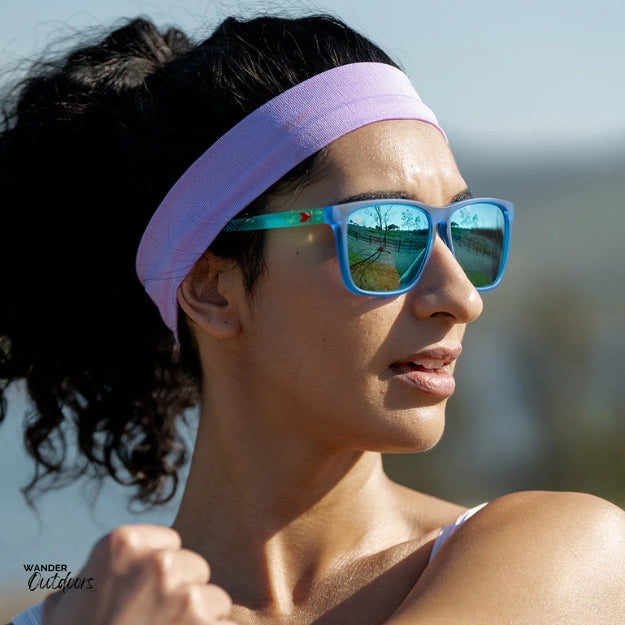 Unisex affordable Knockaround Fast Lanes Sport Sunglasses Hill Charge Female Runner wearing