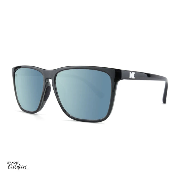 Unisex affordable Knockaround Fast Lanes Sport Sunglasses Jelly Black Sky Blue side view