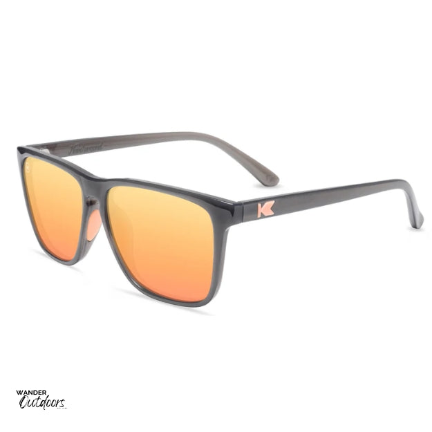Unisex affordable Knockaround Fast Lanes Sport Sunglasses jelly grey peach side arms view