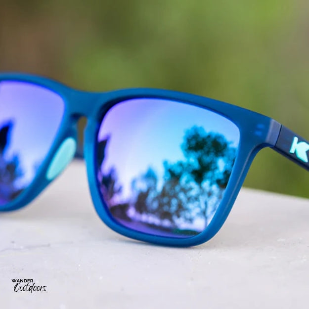 Unisex affordable Knockaround Fast Lanes Sport Sunglasses rubberised navy mint close up