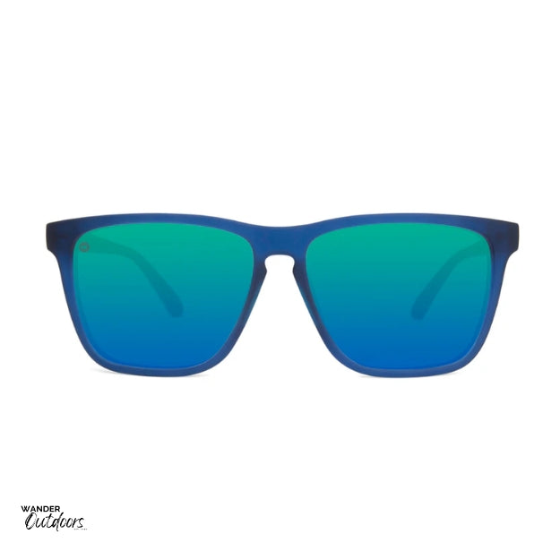Unisex affordable Knockaround Fast Lanes Sport Sunglasses rubberised navy mint front on view