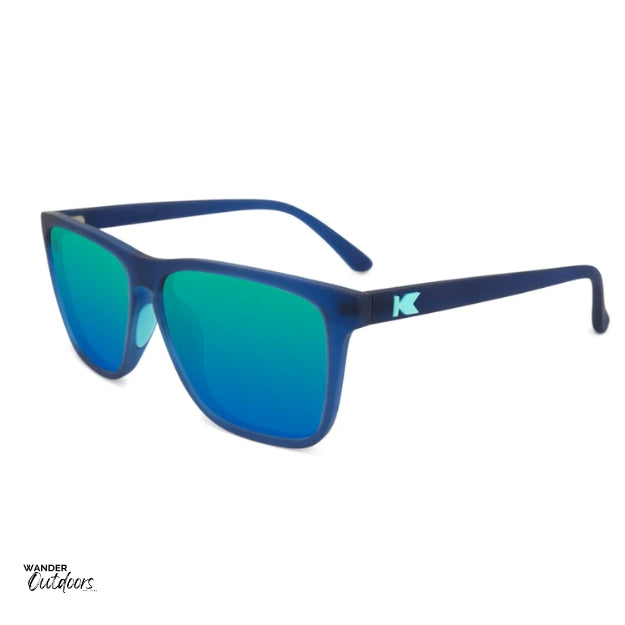 Unisex affordable Knockaround Fast Lanes Sport Sunglasses rubberised navy mint side arms view