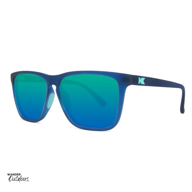 Unisex affordable Knockaround Fast Lanes Sport Sunglasses rubberised navy mint side view