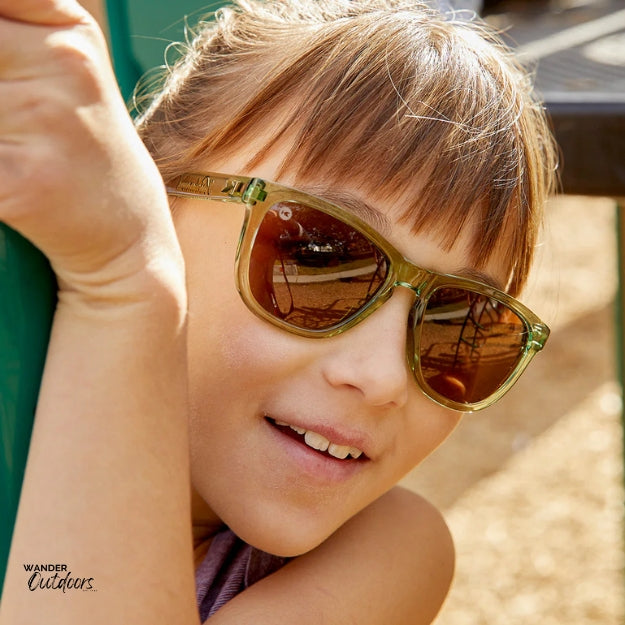 Knockaround Kids Premiums Sunglasses Aged Sage Girl on Playground