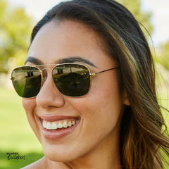 Unisex Affordable Knockaround Mount Evans Sunglasses Gold Aviator Green Lady at Picnic