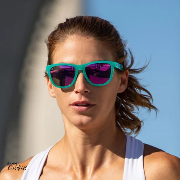 Knockaround Premiums Sport Sunglasses Aquamarine Fuschia Lady Running