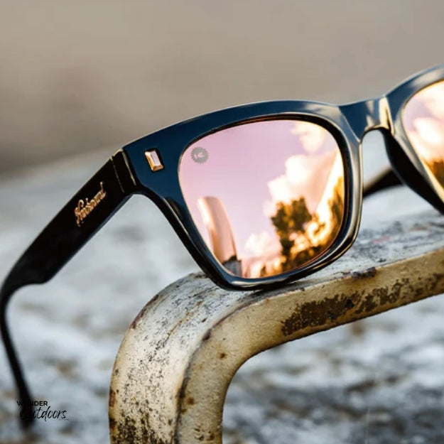 Unisex Knockaround Seventy Nines Sunglasses Glossy Black Peach Close Up