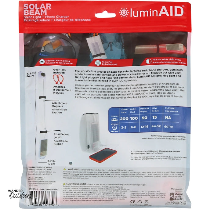 LuminAID Solar Beam Packaging Back