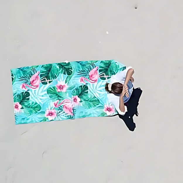 Newlyfe Beach Towel & Pouch Flamingo Flyover