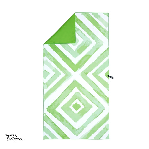 Newlyfe Beach Towel & Pouch in Greens Beach Flat Lay