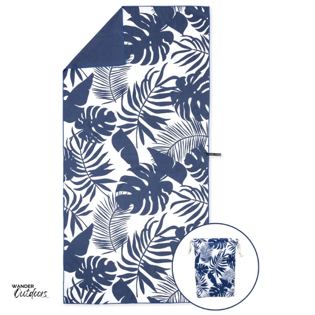 Newlyfe Beach Towel & Pouch Oahu Flat Lay with pouch in the corner