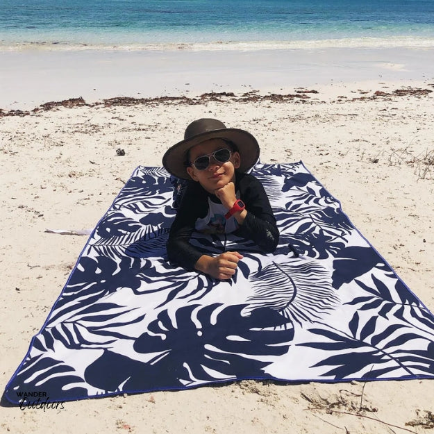 Newlyfe Beach Towel & Pouch Oahu kid on the beach