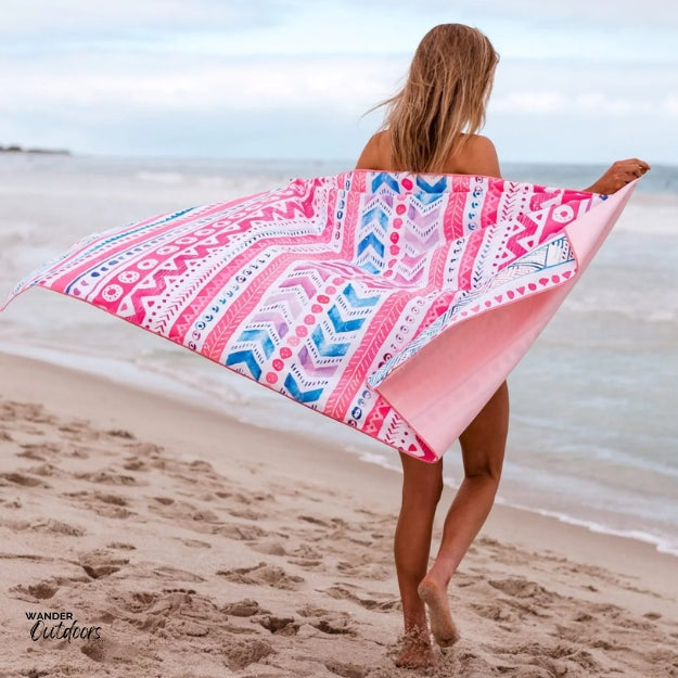 Newlyfe Beach Towel & Pouch Pink Sands  On the beach