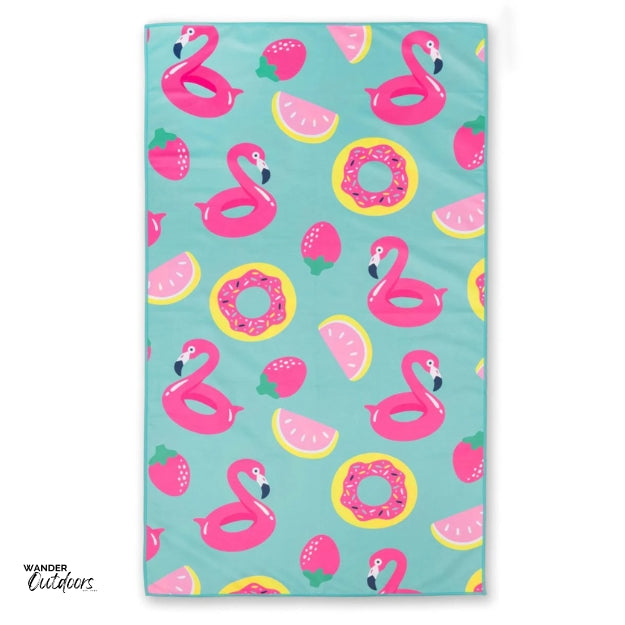 Newlyfe Kids Beach Towel Flamingo Flat Lay