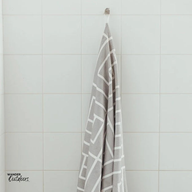 Newlyfe Waffle Weave Bath Towel Grey Hanging in shower blockl