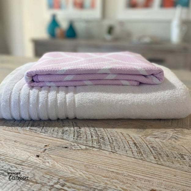 Newlyfe Waffle Weave Bath Towel Pink folded compact