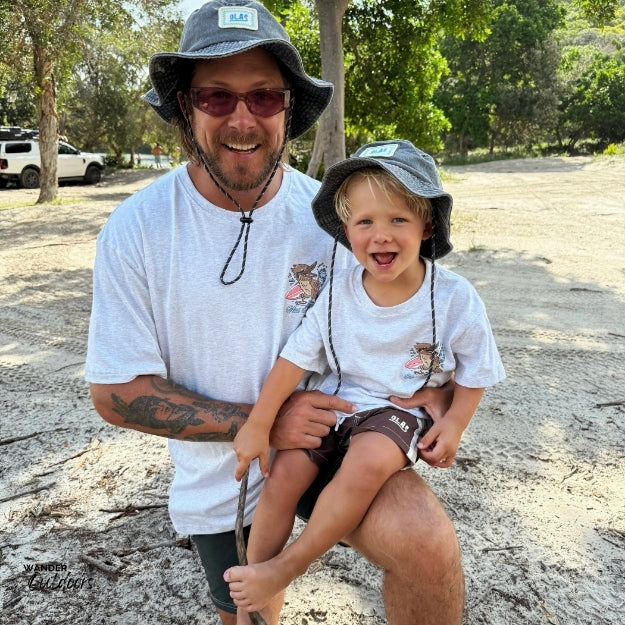 Olas Supply Co. Aussie Larrikin Mini Tee Front with Dad 