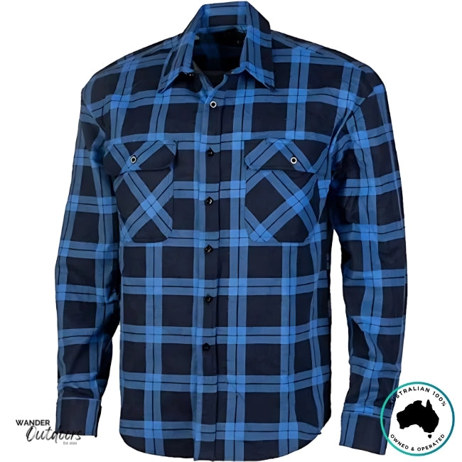 Pilbara Collection Full Button Flannelette Shirt in Royal Blue/Black
