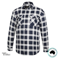 Pilbara Collection Full Button Flannelette Shirt in Navy/Black