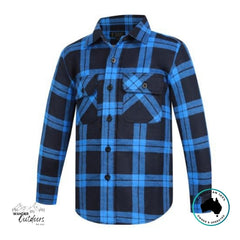 Blue and black plaid shirt on a white background