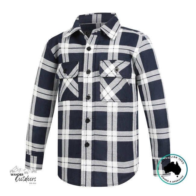 Navy and white plaid shirt on a white background